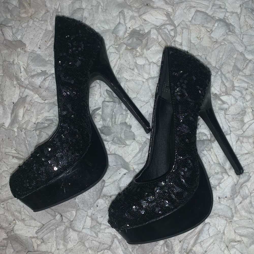 Black Sequin Heels